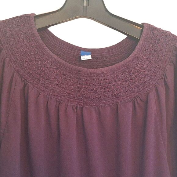 Old Navy Mini Dress M Purple Smocked Tiered Long Sleeve Boho Cotton Blend Pocket - Picture 4 of 15